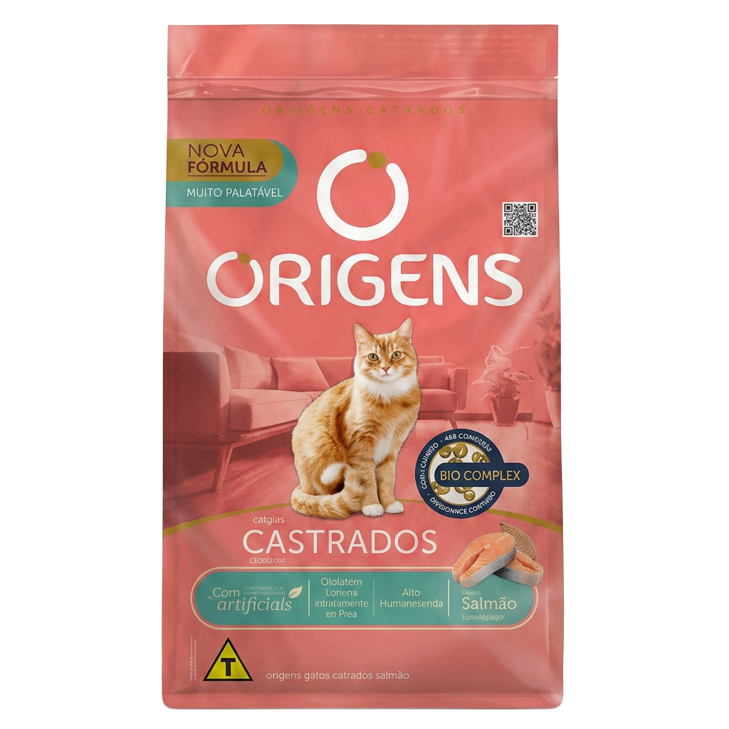 Embalagem Origens Gatos Castrados · Salmão